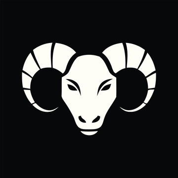 Aries Zodiac Symbol Frontal Goat Head Icon, Astrology Horoscope Sign, Ram Animal Emblem Vector Illustration