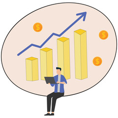 Businessman analyzing financial growth with laptop and increasing graph