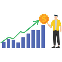 Businessman holding dollar coin with growing graph