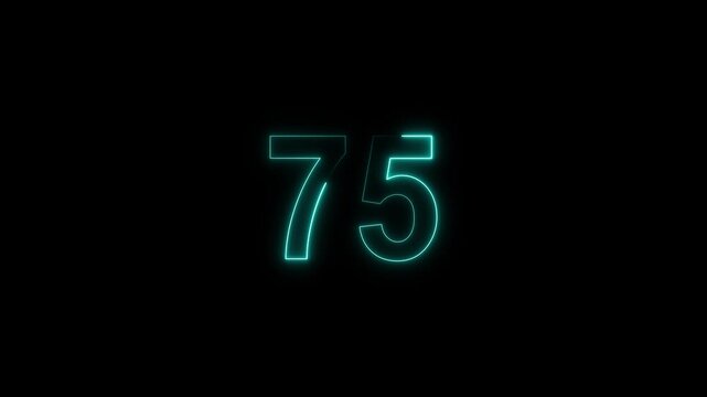 neon number 75 glowing on a black background, digital countdown timer element, vibrant futuristic typography	