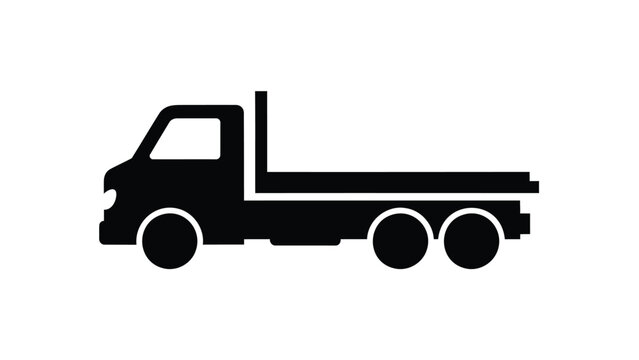 Flatbed truck silhouette with three axles on white background for transport and logistics concepts