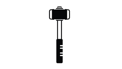 Simple black and white illustration of a selfie stick with smartphone holder and adjustable handle on a plain white background