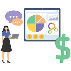 Businesswoman analyzing financial data on laptop with colorful charts