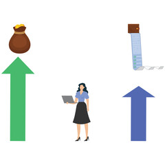 Businesswoman analyzing financial growth with laptop and increasing profit