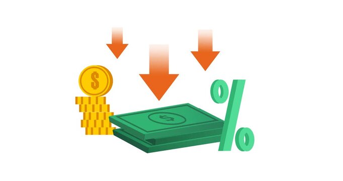 Money Decrease and Financial Loss Concept Animation with Down Arrows