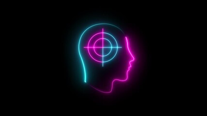 glowing neon two color Headhunting icon animation for human resource management, recruitment, hiring, search, target person, finding skill candidate or employee, hunting job or employment, vacancy 4k.