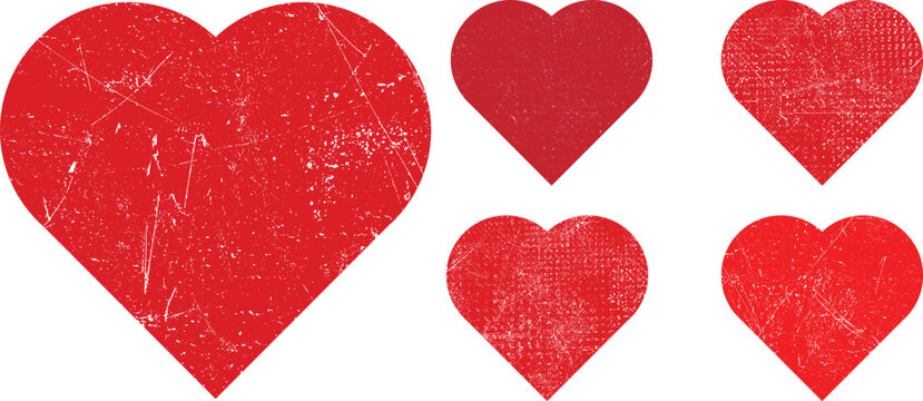 Textured hearts vector set. Glitched social media templates . Trendy defect error heart . Glitched, Grunge cyber punk symbol with distressed effect. Heart with a halftone dots screen print texture.