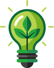 Green lightbulb with leaf inside clean art vector