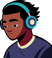 Black Asian man listening to music on headphones