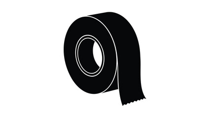 Black roll of tape unrolled on white background adhesive strip with serrated edge