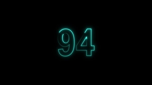 neon number 94 glowing on a black background, digital countdown timer element, vibrant futuristic typography	