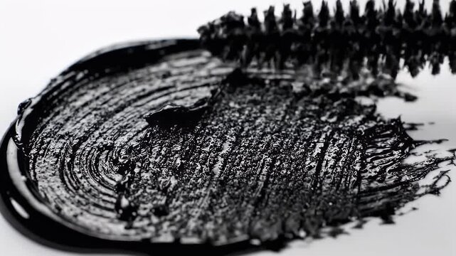 Black Mascara Smudge On White Background Macro Shot With Subtle Lighting