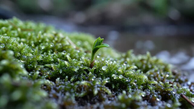 Close-up view of vibrant green moss with water droplets.