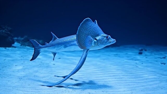 Underwater creature gracefully swims across the ocean floor, a captivating sight.