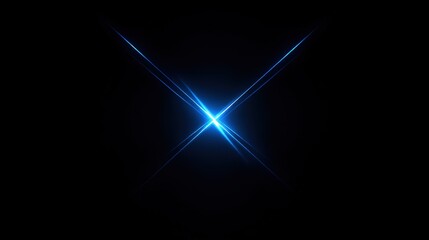 Minimalist top-down abstract blue glowing X-shaped pattern, black background, blacklight effect