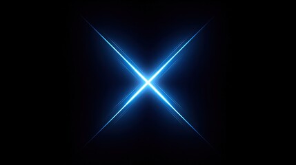 Minimalist top-down abstract blue glowing X-shaped pattern, black background, blacklight effect