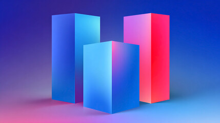 Abstract geometric shapes in vibrant blue and pink hues, illuminated against a gradient background, creating a modern and dynamic visual composition with depth and contrast