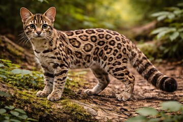 oncilla wild spotted cat in rainforest forest habitat unique animals