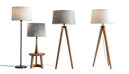 Four lamps, diverse styles and bases tall, tripod, table, and floor
