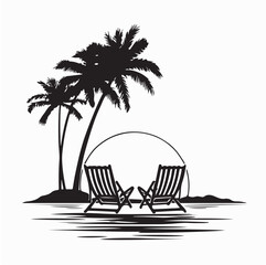 Obraz premium Tranquil scenery relaxing beach tropical landscape design logo vector