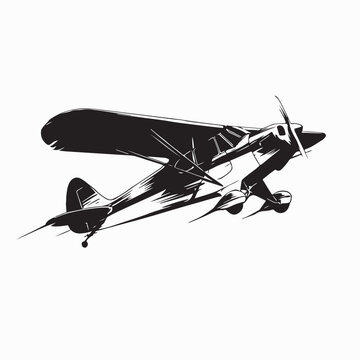 Vintage Air Plane With Propeller Silhouette Vector Design.