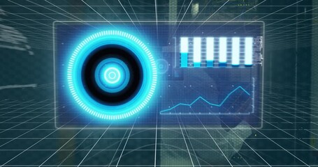 Animation of scope scanning and data processing over caucasian male it technician by computer server - Powered by Adobe