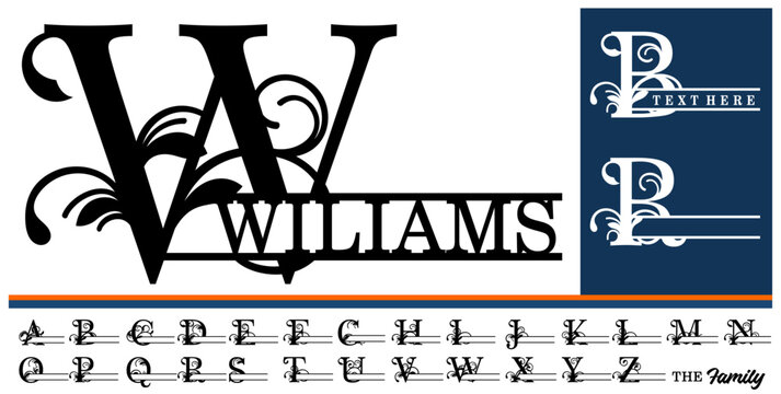 Monogram Split Alphabet Letters Font Flourish Vector Design 