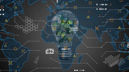 Animation of rotating dna strand with lights and data processing over rugby player