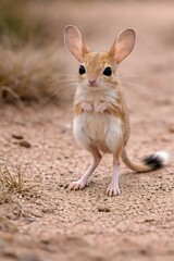 jerboa standing on hind legs in desert habitat unique animal