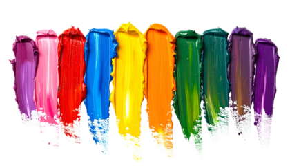 Vibrant close-up of colorful paint strokes arranged in a rainbow spectrum against black