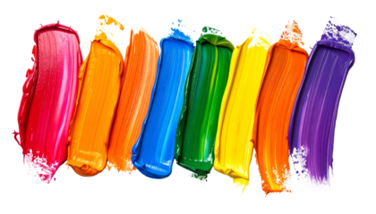 A spectrum of thick, textured brushstrokes in vibrant colors against a black background