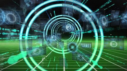 Animation of digital interface and clock moving over womans eyes - Powered by Adobe