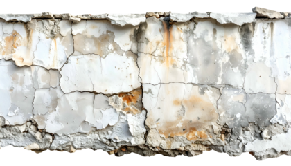 Close-up of decaying wall with cracked paint and water damage