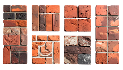 Display of various brick textures and arrangements in a symmetrical, eye-level composition