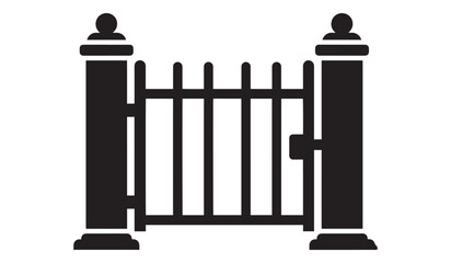 Black gate with two posts isolated on white background