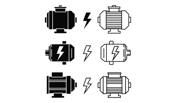 Electric motor and lightning bolt icons in various styles