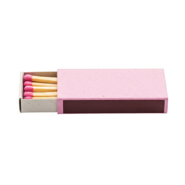 Pink matchbox with pink and yellow matches