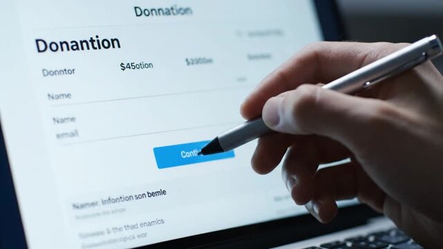Close Up of Person Making an Online Donation via Laptop Screen