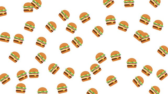burger pattern motion background with playful animated movement and repeating layout, ideal for food videos, restaurant promos, ads, and social media.