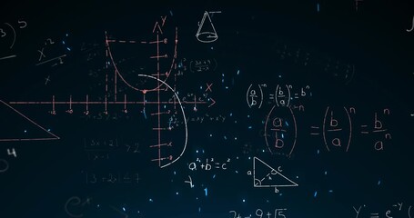 Animation of mathematical equations on black background - Powered by Adobe