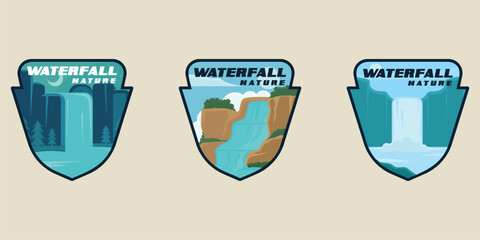 Set of Waterfall Nature emblem logo vector illustration template graphic design . bundle collection of various Forest River Falls and Mountain Stream Symbols for Environment and Outdoor Branding