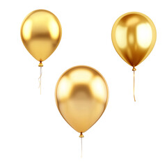 Realistic Golden Helium Balloons Set Isolated on White Background for Party Celebration and Decoration 3D Rendering