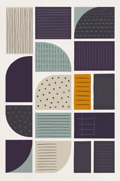 Abstract geometric blocks with hand-drawn lines and simple patterns