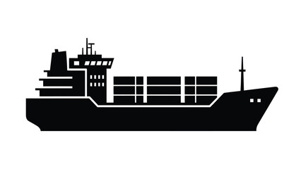 Obraz premium Large cargo ship silhouette with containers on deck sailing on calm waters in black and white