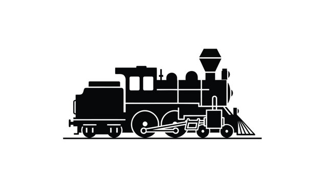 Vintage steam locomotive train engine with snowplow attachment in motion on tracks