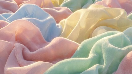 Soft Pastel Fabric Textures with Gentle Waves and Flowing Creases in Natural Light