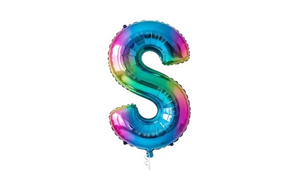 A shiny rainbow colored letter s balloon isolated on white background for decoration or celebration