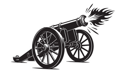 Fototapeta premium Black cannon firing isolated on white background
