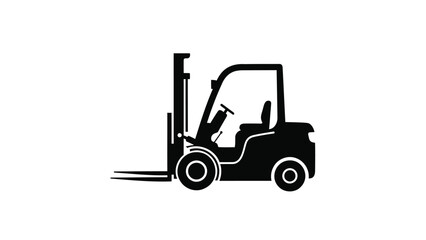 Naklejka premium Black silhouette forklift truck icon on white background for industrial or warehouse concepts