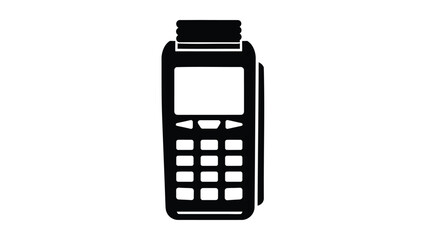 Black payment terminal with keypad and screen on white background for finance and transaction concepts